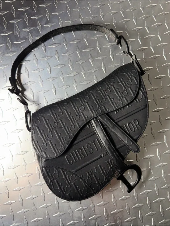 Dior 2023 Embossed Oblique Calfskin Saddle Bag in Matte Black - Picture 3 of 14